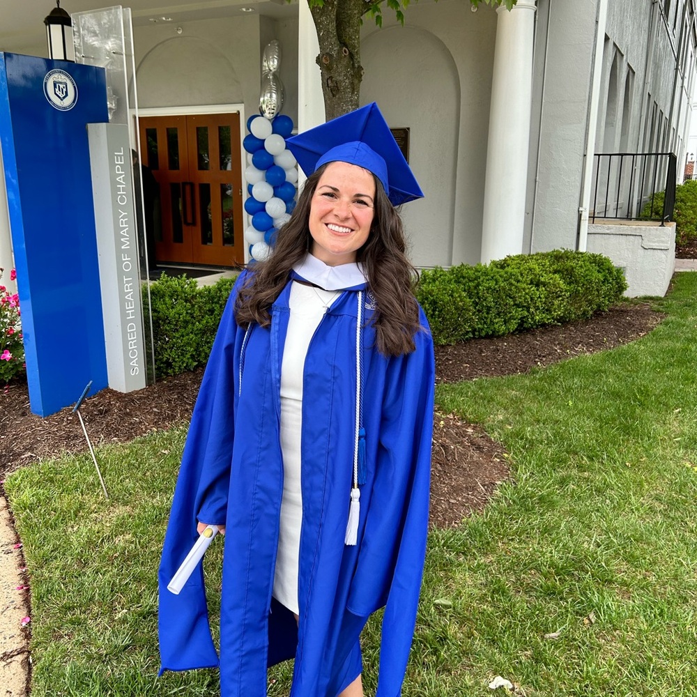 Marymount Blue Graduation Gown and Cap (with graduate hood)